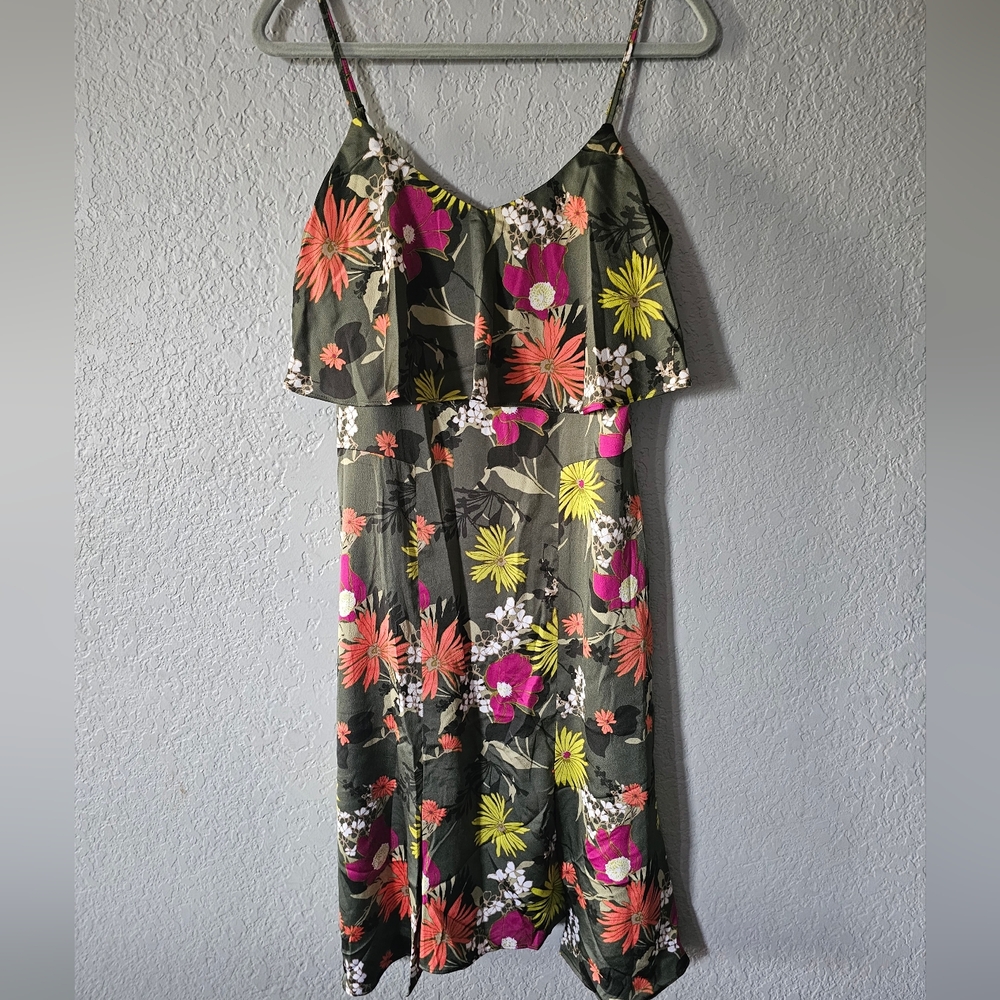 Banana Republic Olive Midi Dress with Pink & Yellow Floral Print